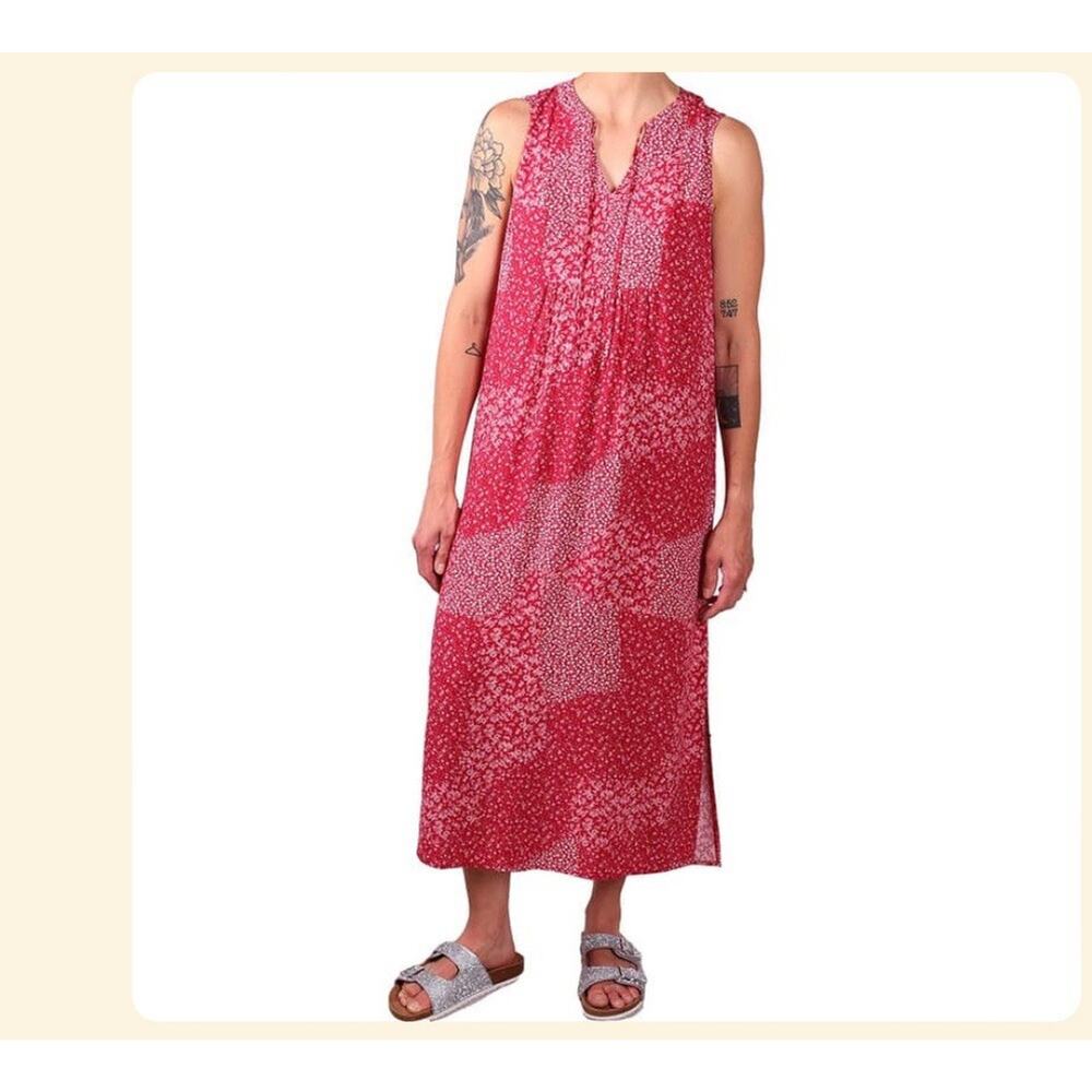 Red Floral Patchwork Dress Comfy Light Weight Size XL